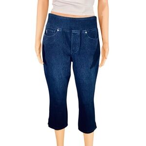 Belle by Kim Gravel Dark Blue Denim Capris High Waist Stretchy Pull On Size 8